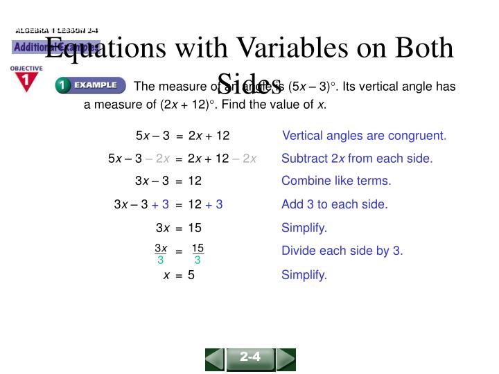 PPT Equations with Variables on Both Sides PowerPoint Presentation