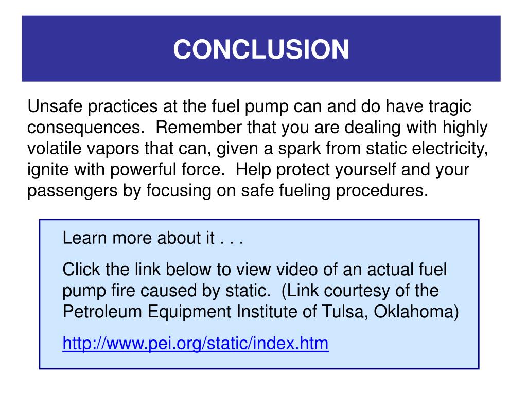 PPT STATIC ELECTRICITY FIRES AT THE GAS PUMP PowerPoint Presentation