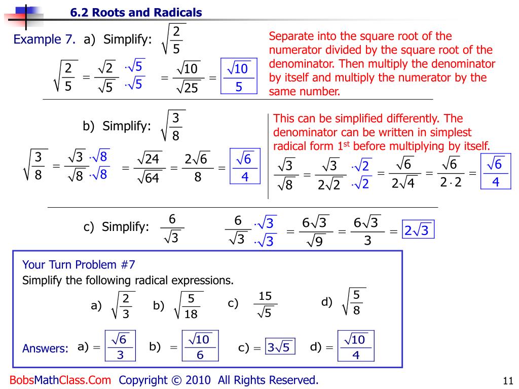 Home School Math how to simplify square root fractions with variables