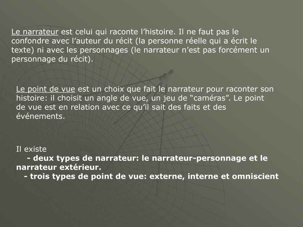 PPT LE NARRATEUR ET LE POINT DE VUE NARRATIF PowerPoint Presentation