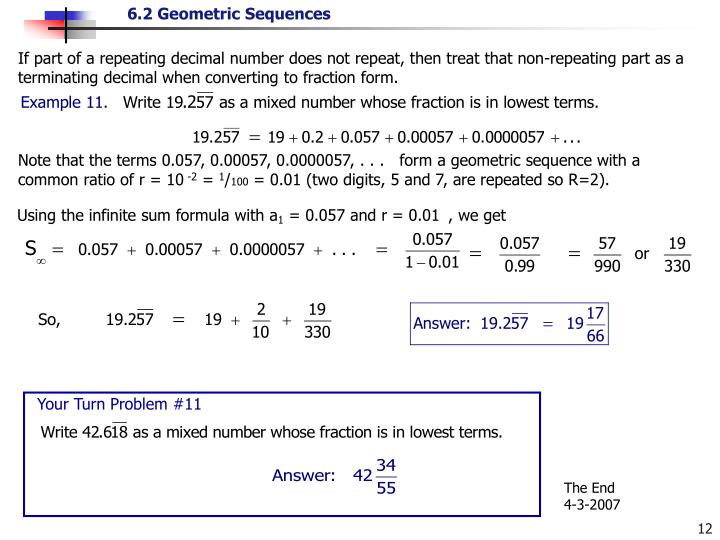 PPT For a geometric sequence, , for every positive integer k