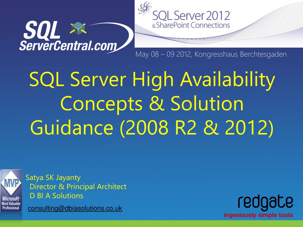 PPT SQL Server High Availability Concepts & Solution Guidance (2008 R2 & 2012) PowerPoint