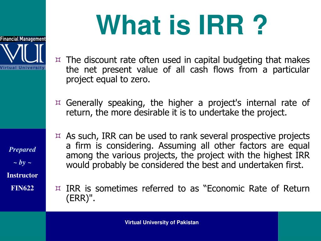 PPT Corporate Finance ( FIN622 ) Internal Rate of Return (IRR