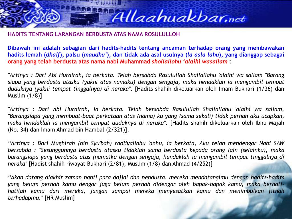 Hadits Tentang Larangan Berbohong Sumber Ilmu