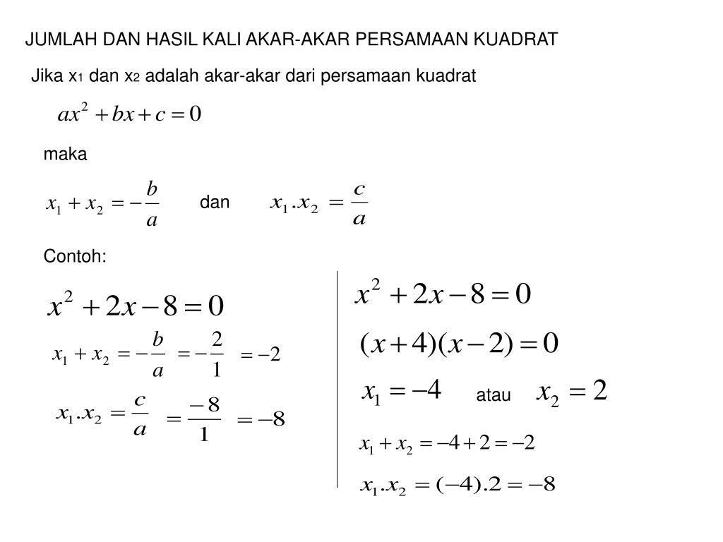 Contoh Soal Jumlah Dan Hasil Kali Akar Akar Persamaan Kuadrat