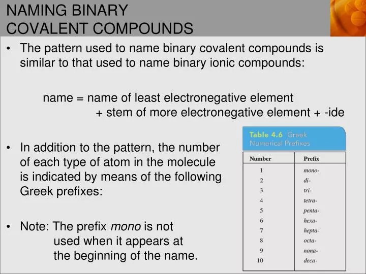 PPT NAMING BINARY COVALENT COMPOUNDS PowerPoint Presentation ID5085305