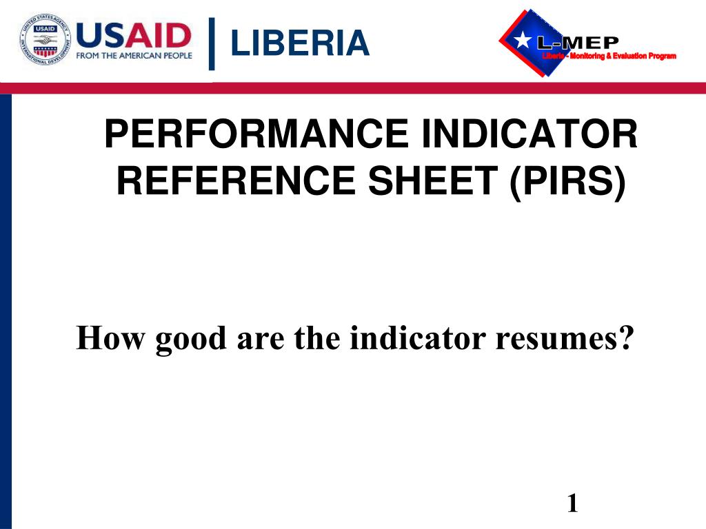 PPT PERFORMANCE INDICATOR REFERENCE SHEET (PIRS) PowerPoint