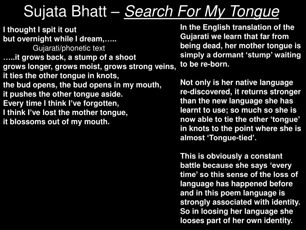 PPT Sujata Bhatt Search For My Tongue PowerPoint