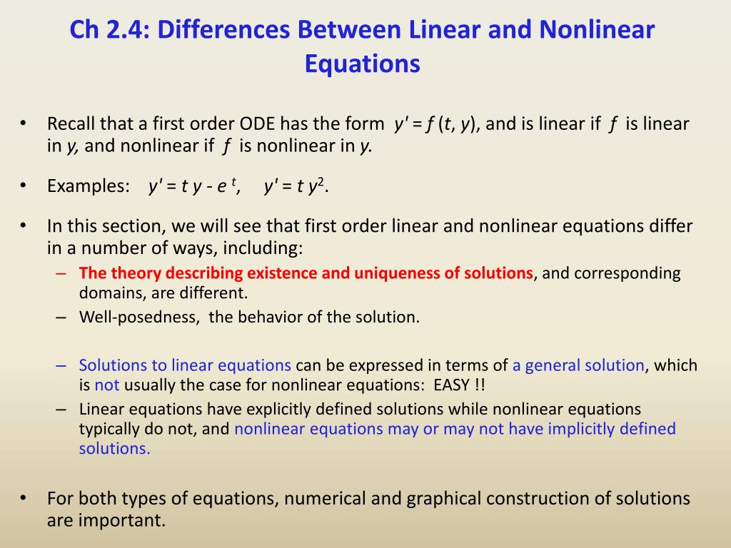PPT Ch 2.4 Differences Between Linear and Equations