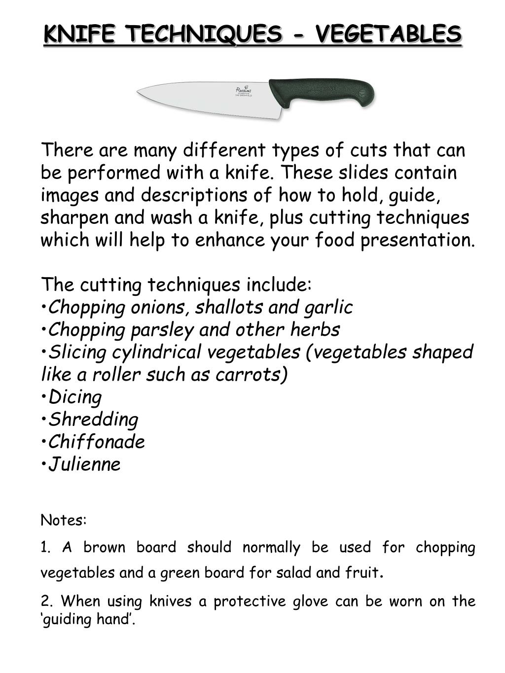 PPT KNIFE TECHNIQUES VEGETABLES PowerPoint Presentation, free