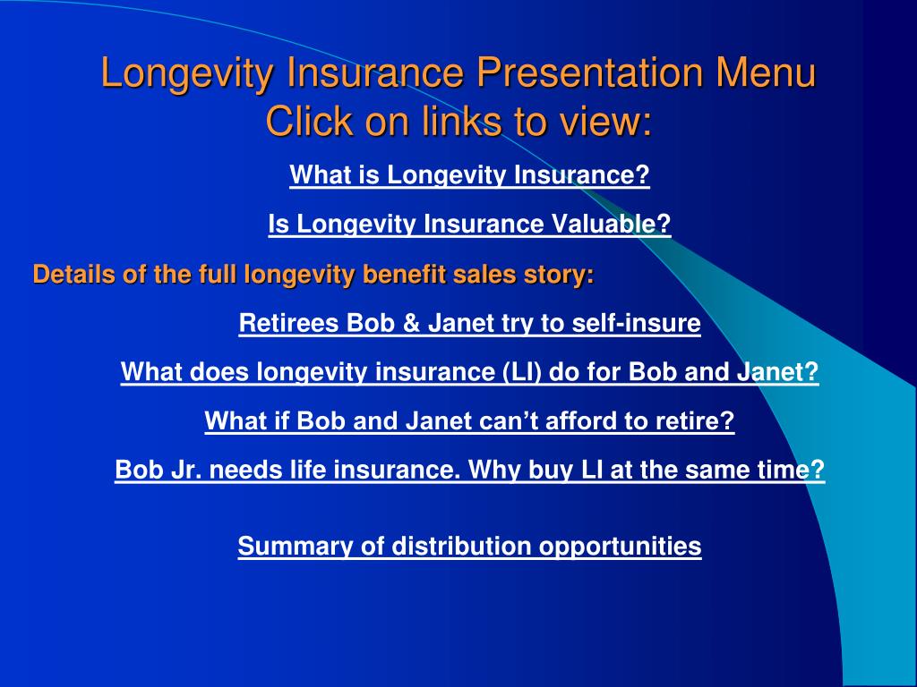 PPT Longevity Insurance Opportunities and Concept PowerPoint