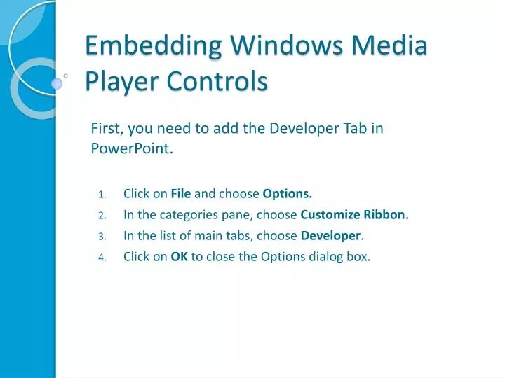 PPT Embedding Windows Media Player Controls PowerPoint Presentation