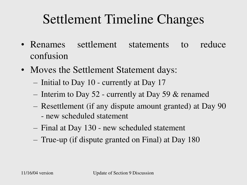 PPT Settlement and Billing Section 9 Proposed Changes and Items Under