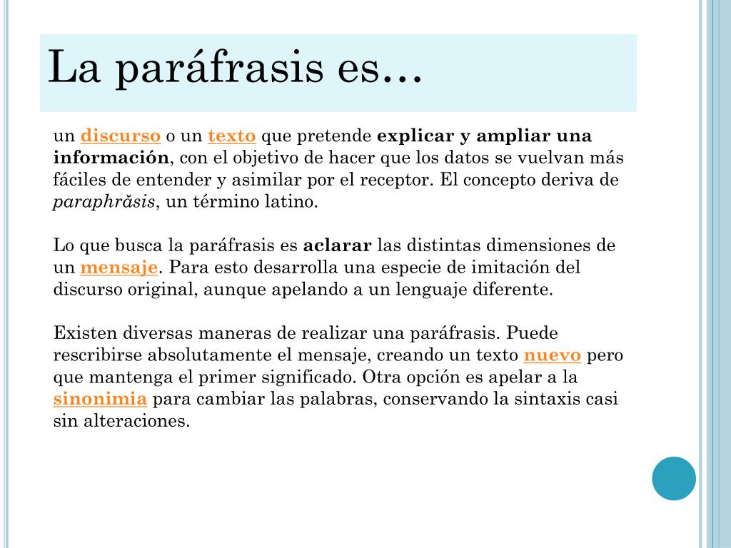 PPT LA PARÁFRASIS Y SUS TIPOS PowerPoint Presentation