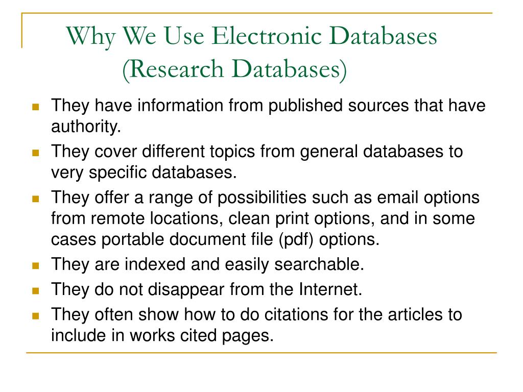 PPT Electronic Databases (Research Databases) PowerPoint Presentation