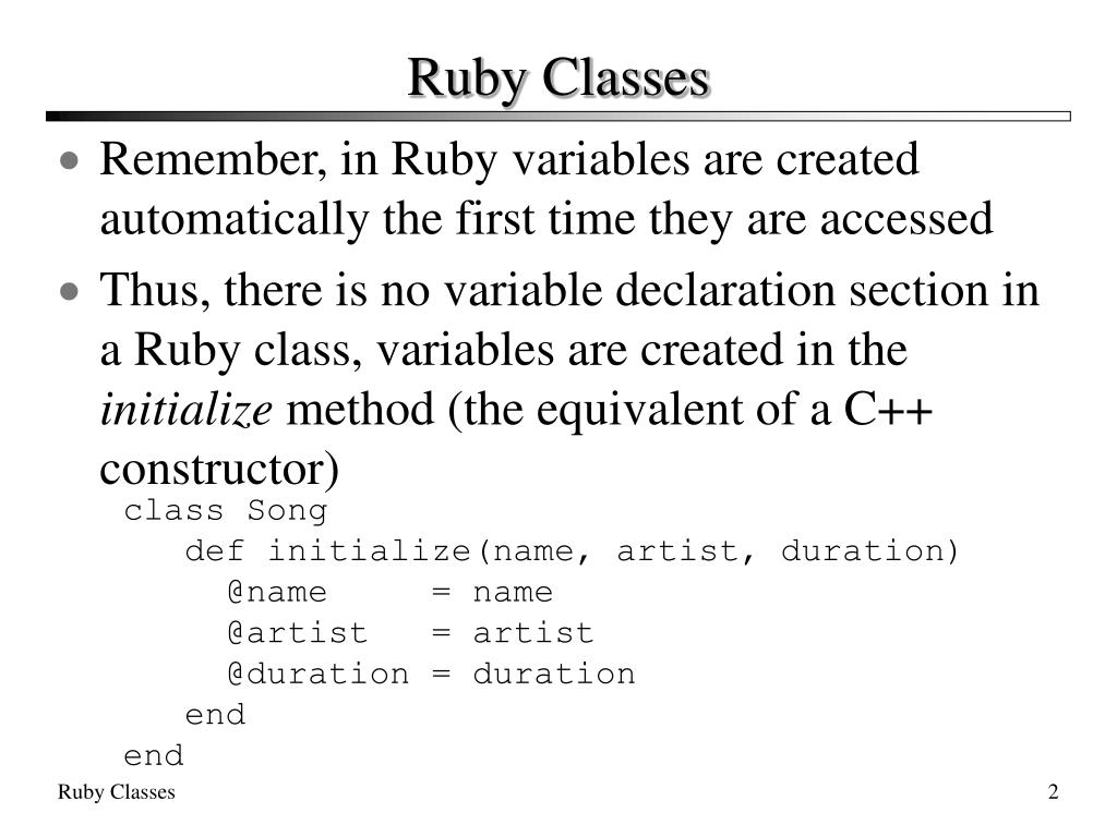 PPT Ruby Objects, Classes and Variables PowerPoint Presentation, free