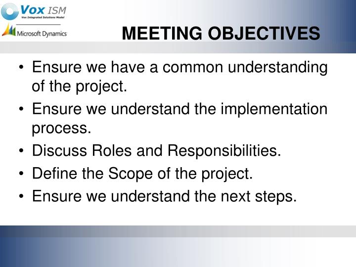 PPT VOX ISM IMPLEMENTATION KICKOFF MEETING PowerPoint Presentation