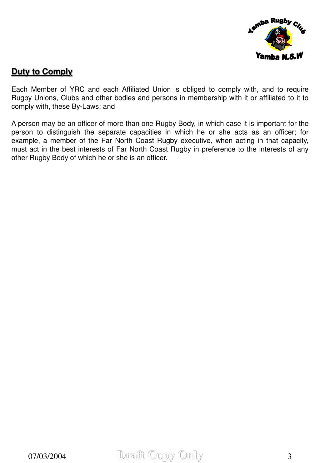 PPT Yamba Rugby Club Code of Conduct For Players, Coaches, Referees