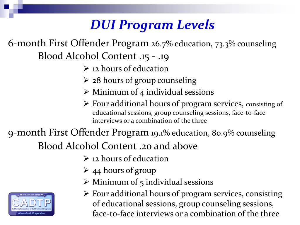 PPT Al California DUI Treatment System History / Services / Costs