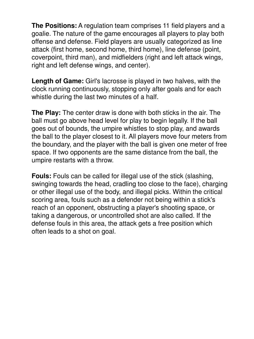 PPT Some of the Basic Rules of Girl's Lacrosse PowerPoint