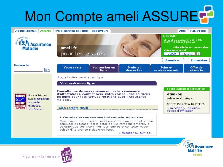 PPT Mon Compte ameli ASSURE PowerPoint Presentation ID