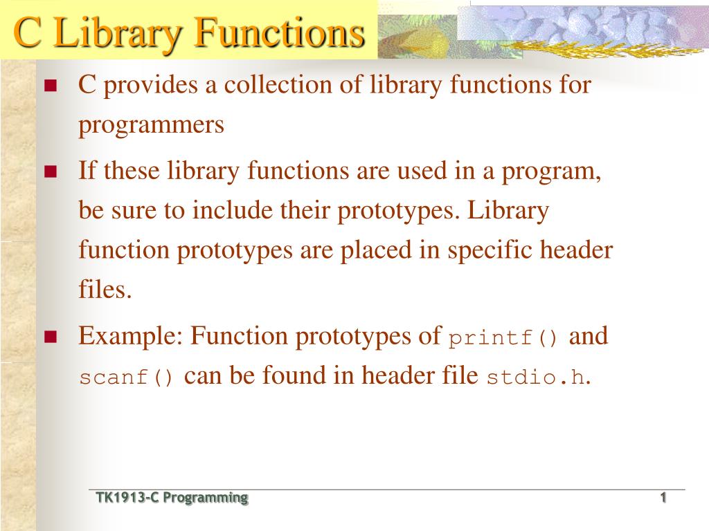 PPT C Library Functions PowerPoint Presentation, free download ID