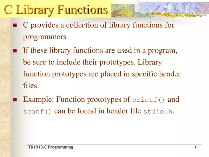 PPT C Library Functions PowerPoint Presentation ID5478657