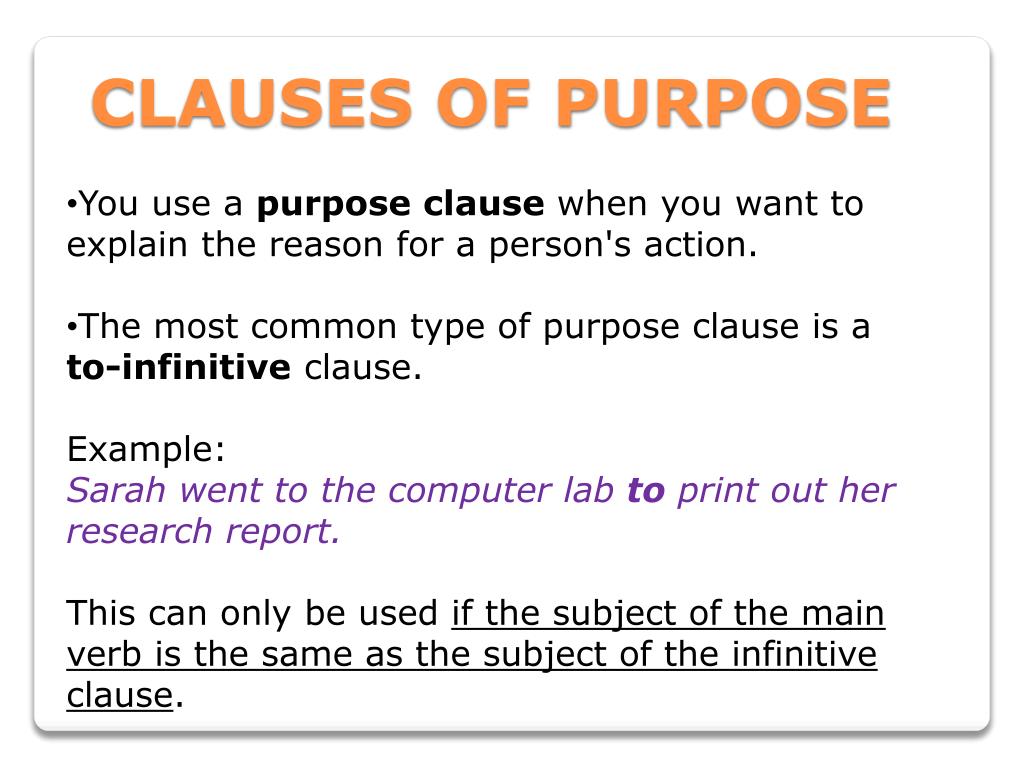 PPT CLAUSES OF PURPOSE PowerPoint Presentation, free