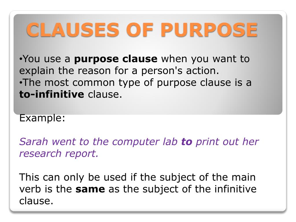 PPT CLAUSES OF PURPOSE PowerPoint Presentation, free