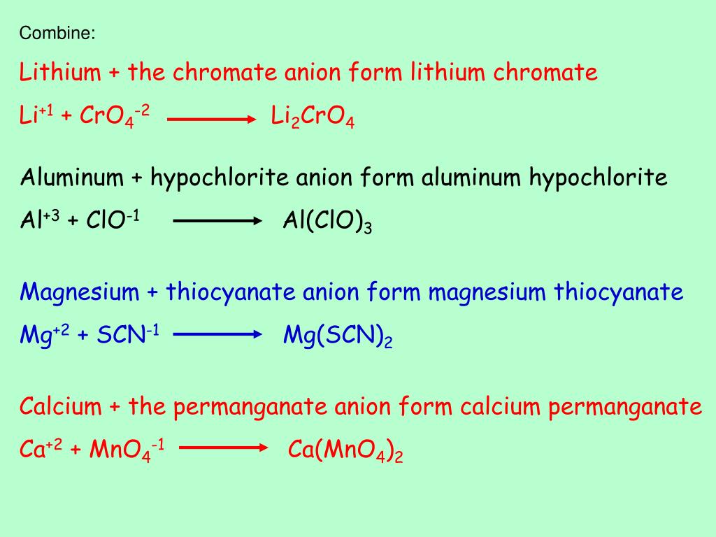 PPT OB Table E, the polyatomic ions, making more ionic compounds