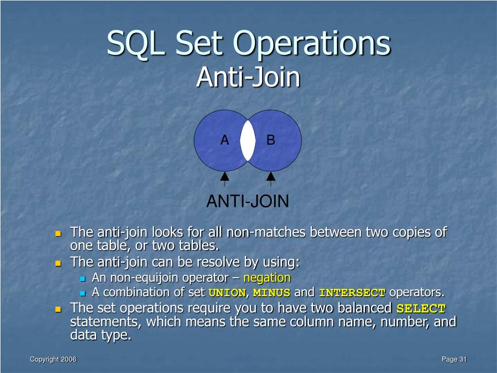 PPT SQL Set Operators Oracle and ANSI Standard SQL PowerPoint