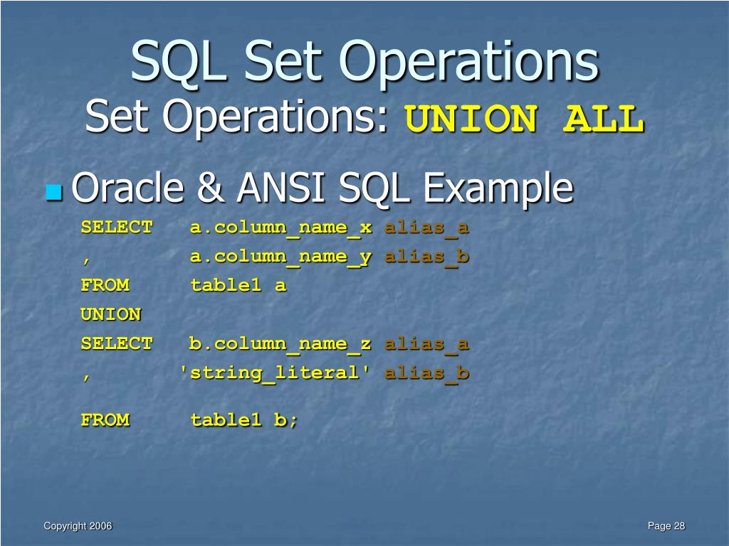 PPT SQL Set Operators Oracle and ANSI Standard SQL PowerPoint