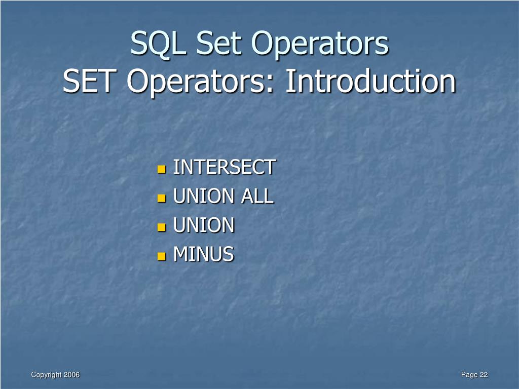 PPT SQL Set Operators Oracle and ANSI Standard SQL PowerPoint