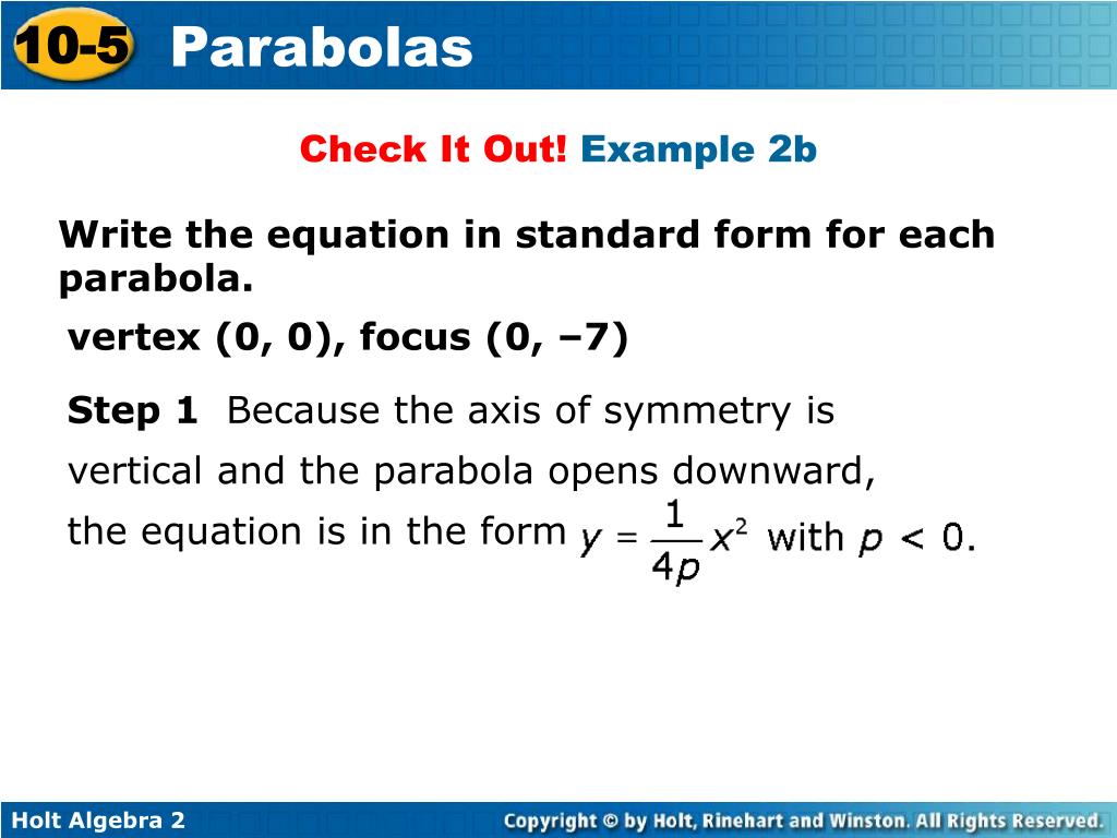 PPT Write the standard equation of a parabola and its axis of