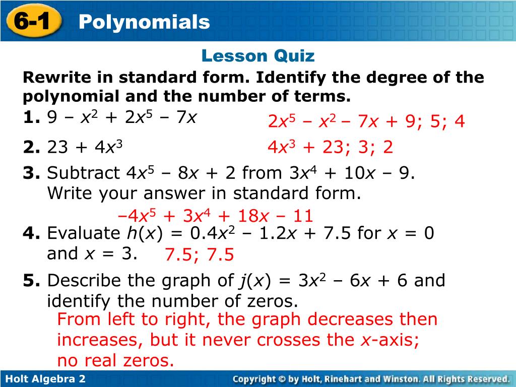 PPT Identify, evaluate, add, and subtract polynomials. Classify and