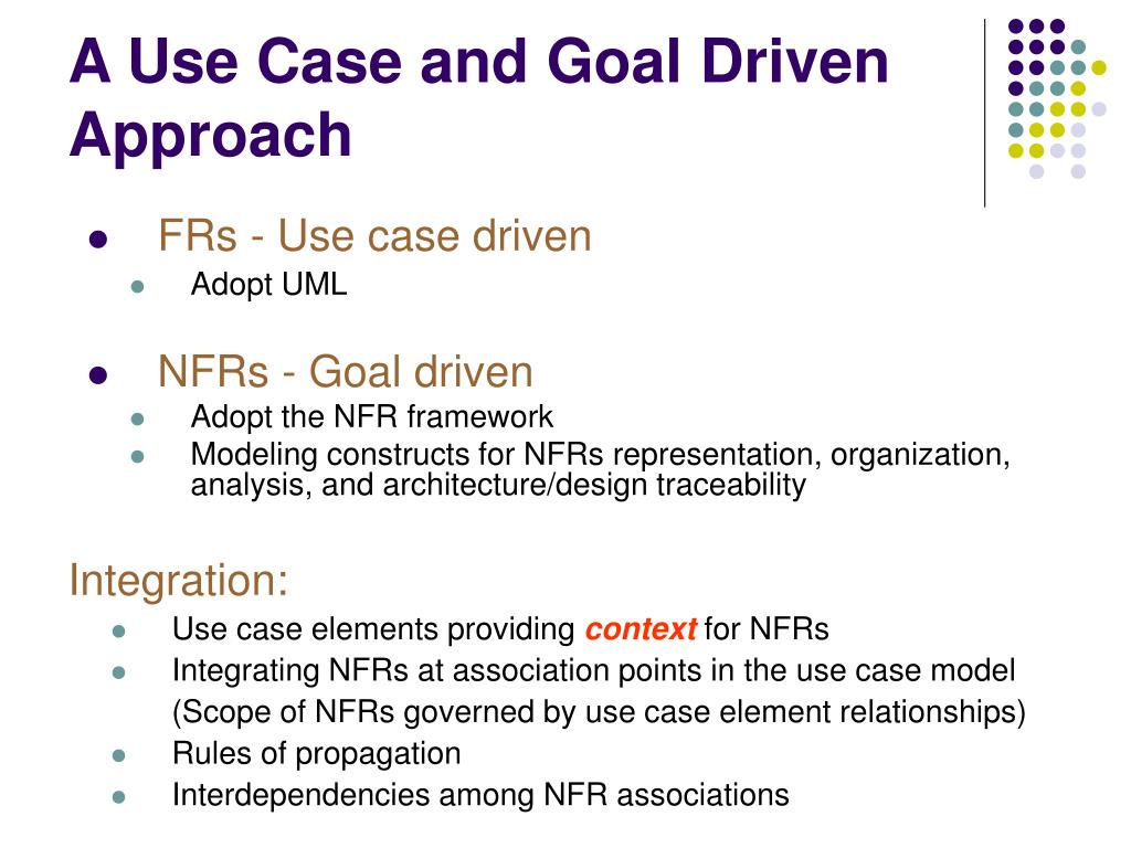 PPT Integrating FRs and NFRs A Use Case and Goal Driven Approach