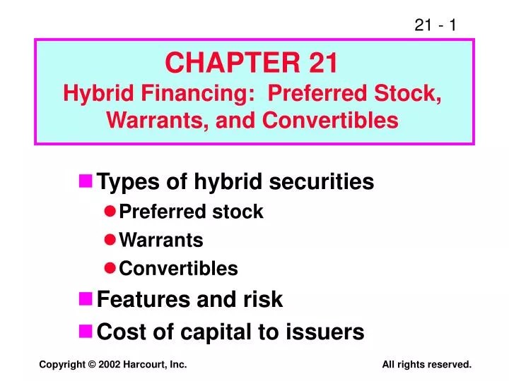 PPT Types of hybrid securities Preferred stock Warrants Convertibles