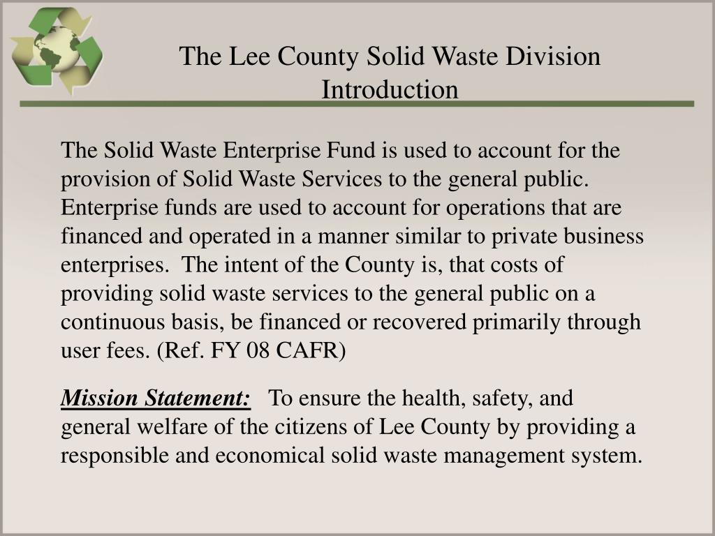 Lee County Waste Holiday Schedule 2024 PPT The Lee County Solid Waste Division Summary of Services and