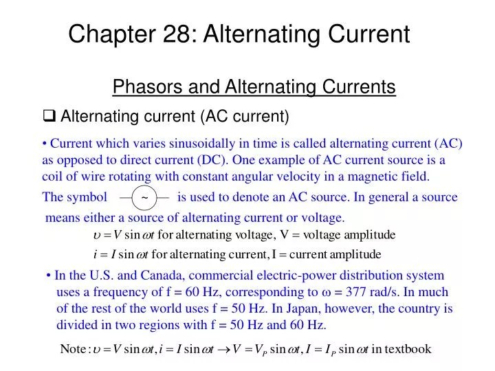 PPT Chapter 28 Alternating Current PowerPoint