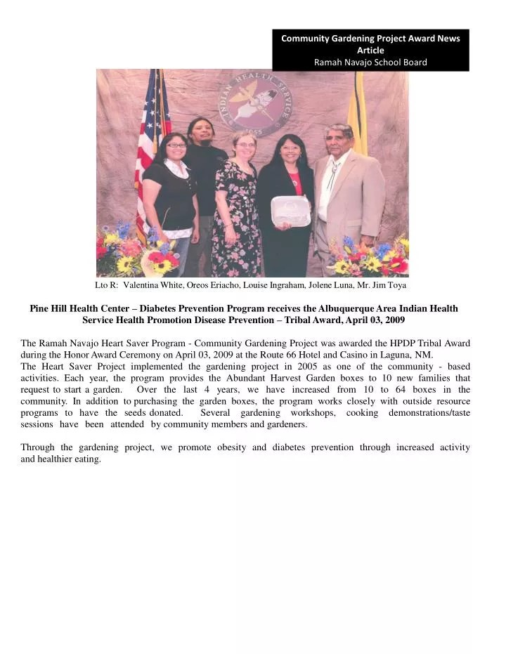 PPT Community Gardening Project Award News Article Ramah Navajo School Board PowerPoint