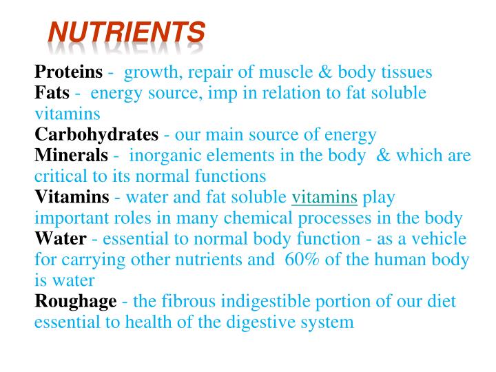 PPT Nutrients constituents in food.. supplied to the body in suitable