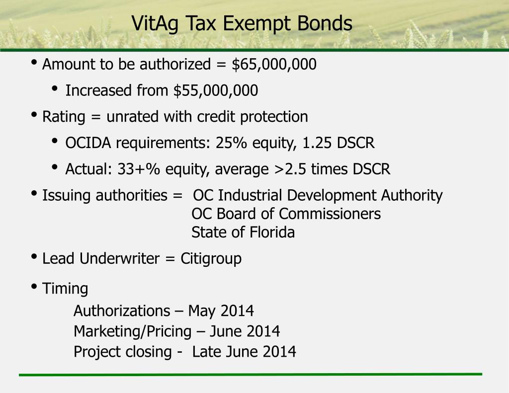 PPT 2014 VitAg Taxexempt Bond Authorization Request PowerPoint