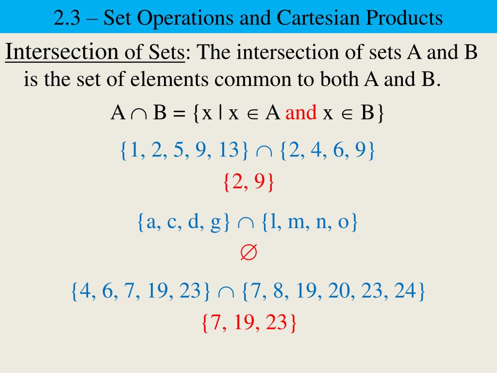 PPT 2.3 Set Operations and Cartesian Products PowerPoint