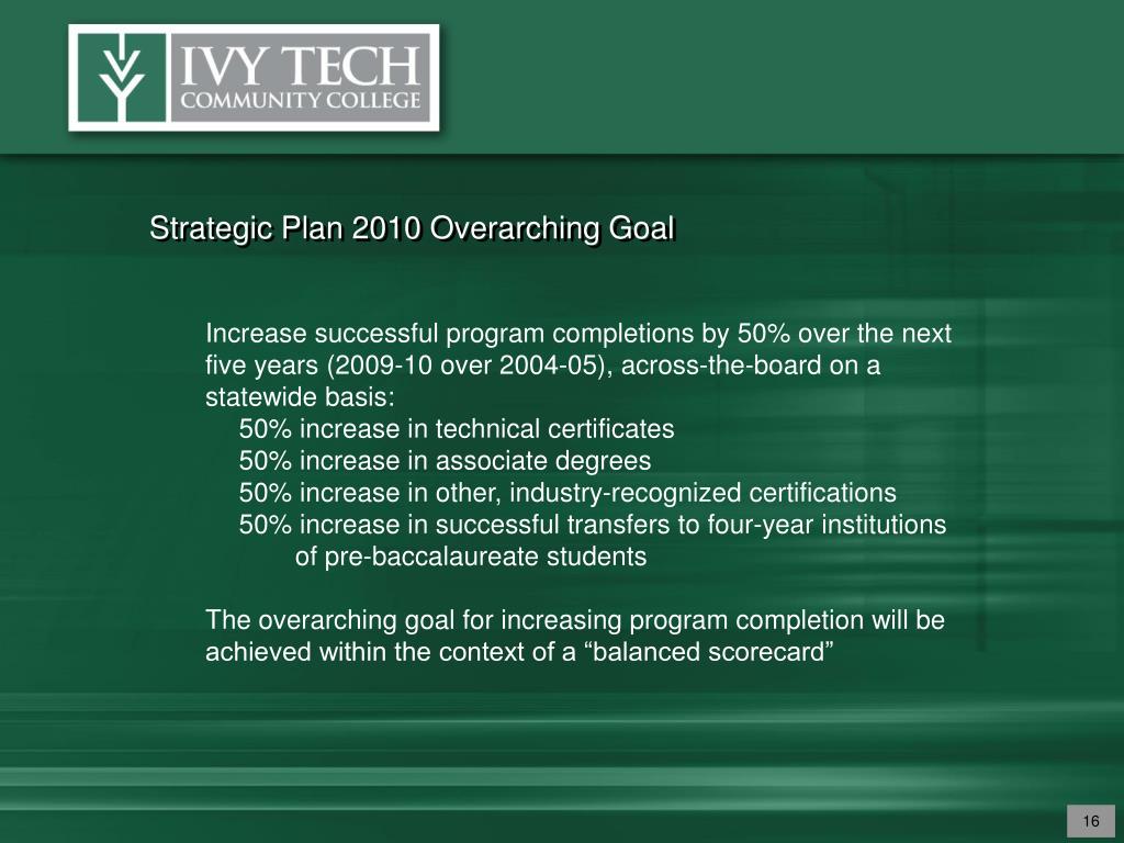PPT IVY TECH COMMUNITY COLLEGE OF INDIANA STRATEGIC PLAN 2010 FROM