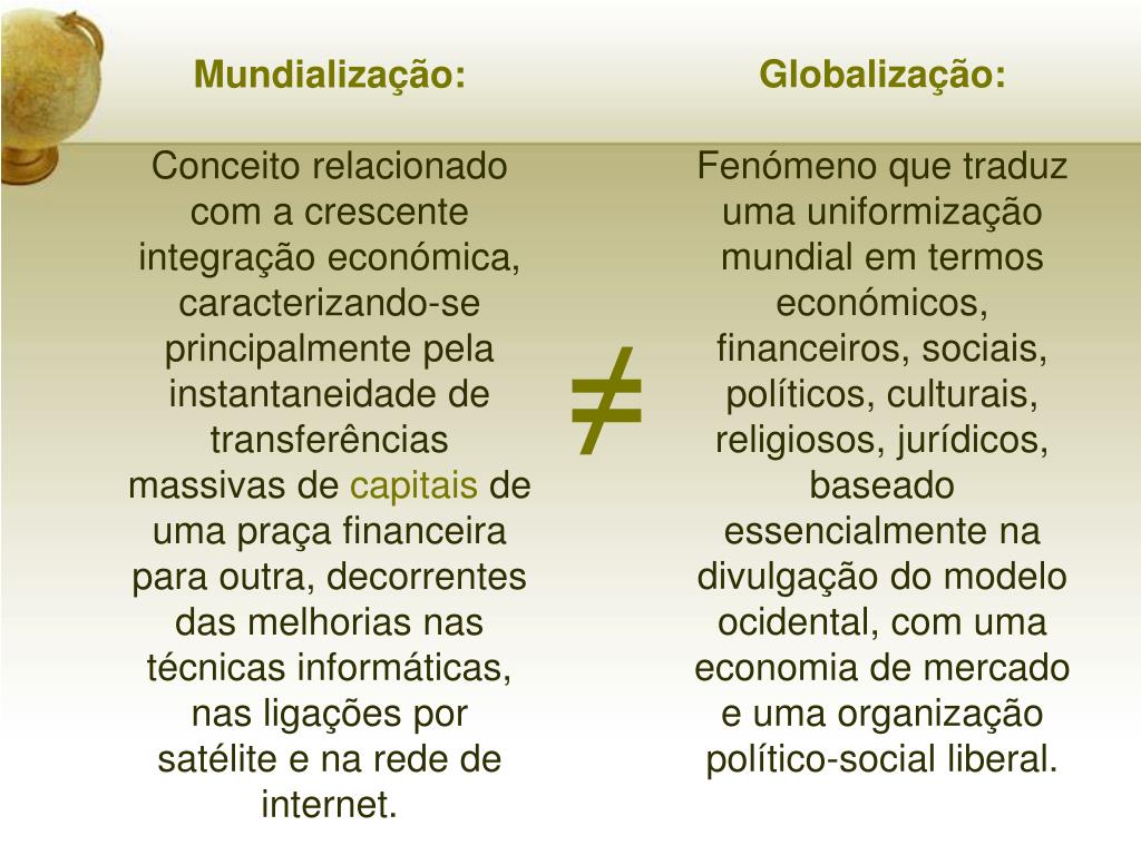 PPT Mundialização e globalização manifestações e processos