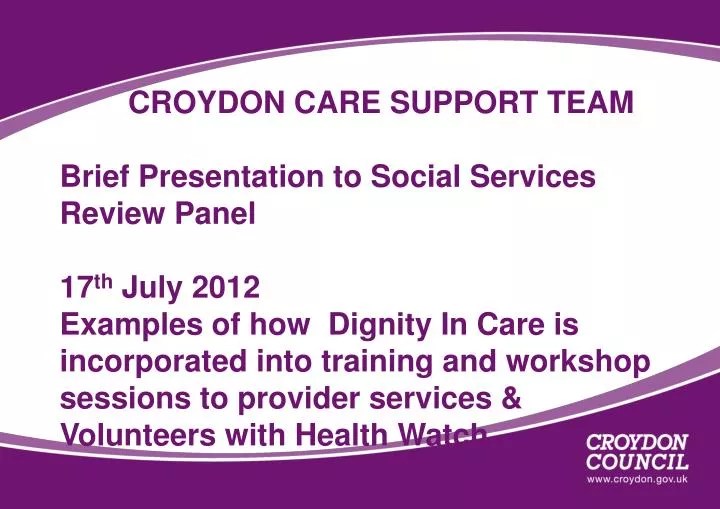 PPT Examples of how Dignity In Care is integrated into training