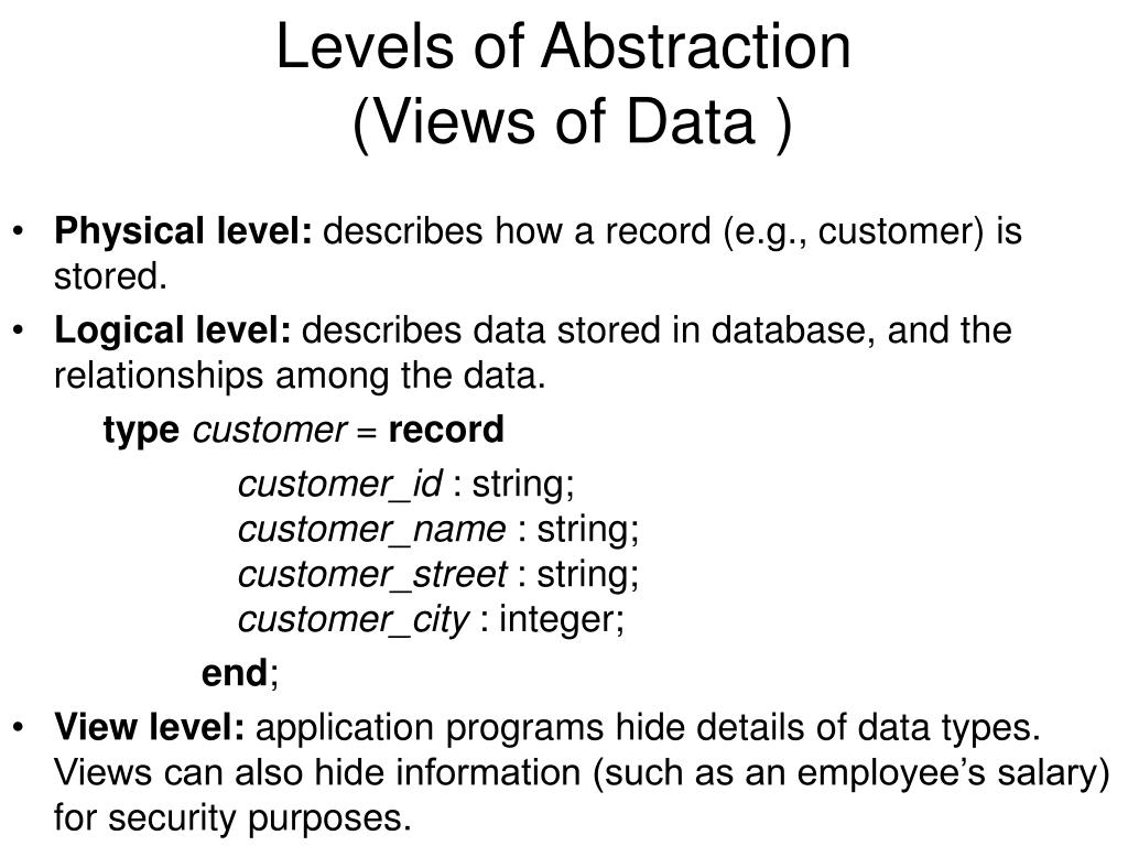 PPT Levels of Abstraction (Views of Data ) PowerPoint Presentation