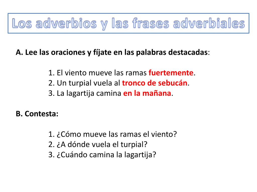 PPT Los adverbios y las frases adverbiales PowerPoint