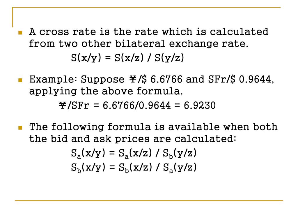 Cross Exchange Rate Formula Bid Ask