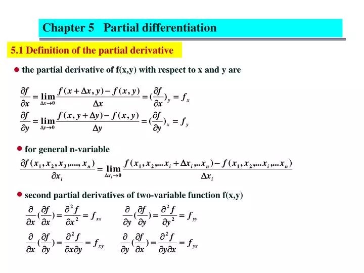 PPT 5.1 Definition of the partial derivative PowerPoint Presentation